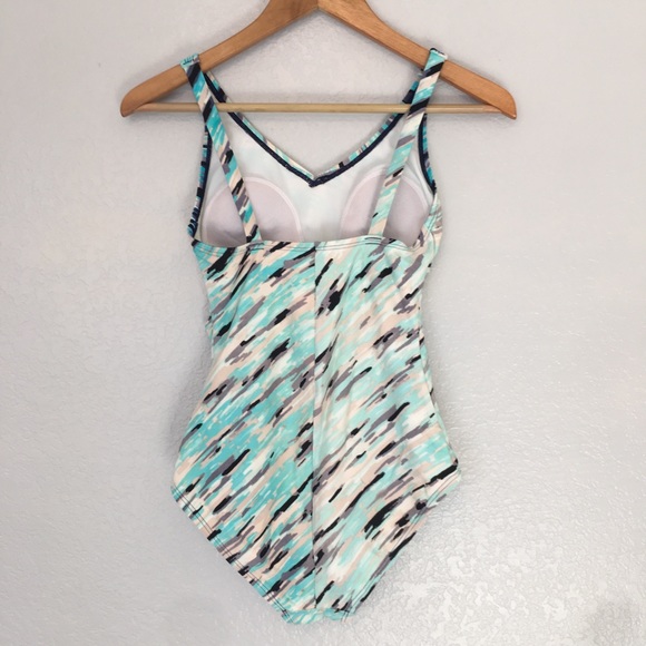 Speedo aqua blue print one piece swimsuit size 6 - Picture 4 of 7